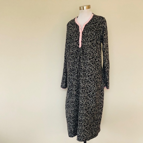 Nightgown Medium CELESTIAL DREAMS Dark Gray Pink Long Sleeves Cold Weather Gown - Picture 1 of 8